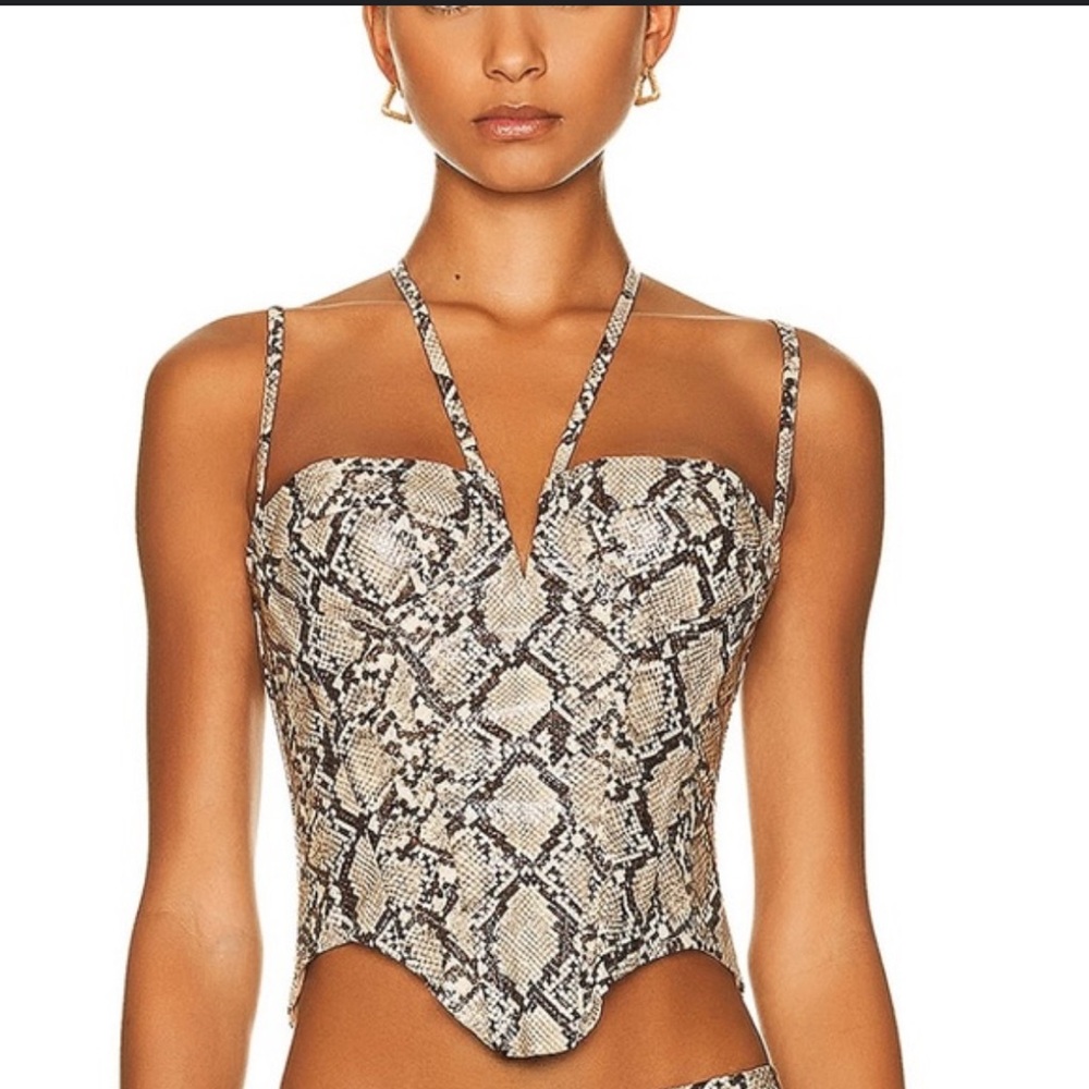 NWT Miaou Aphex Printed Faux Leather Corset Top - Beige, Multi  Size 3X